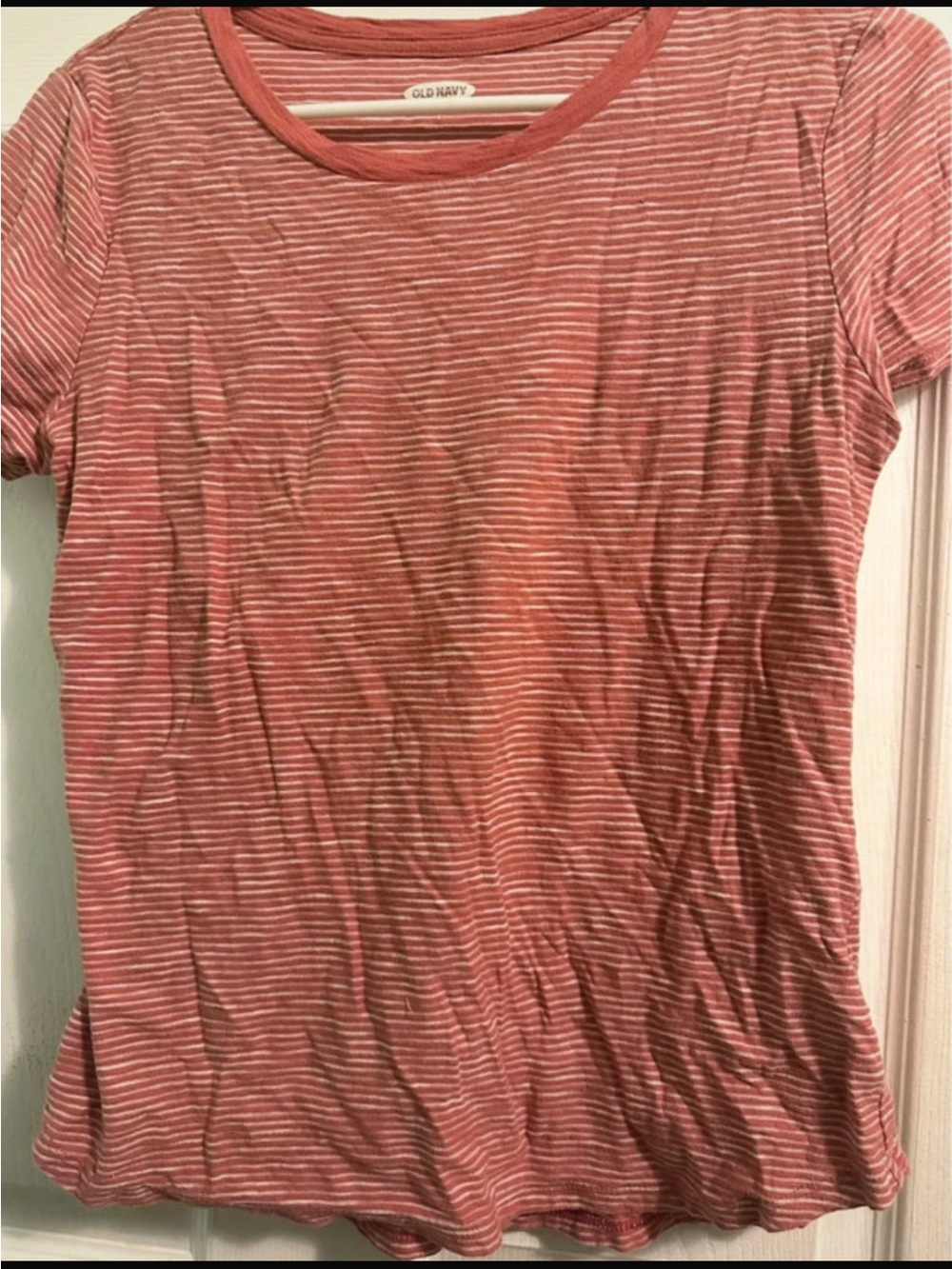 Old Navy Coral Pink & White Striped Short-Sleeve Tee